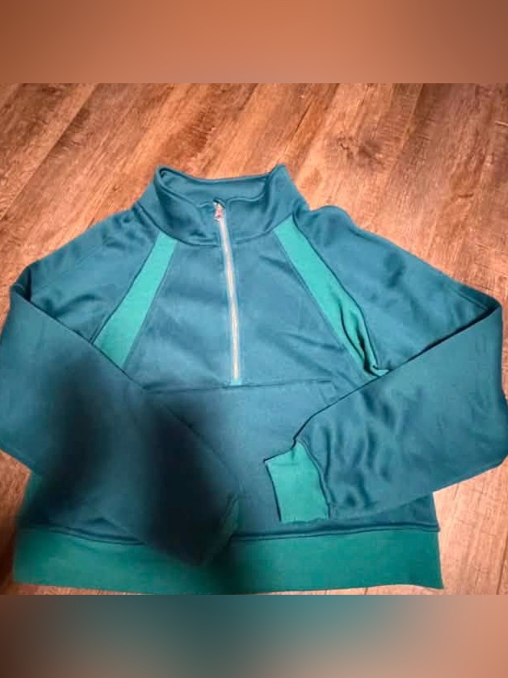 Teal Half-Zip Pullover with Contrast Panels